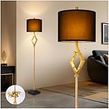 Scenekoy Sculptural 64.5” Floor Lamp for Living Room Bedroom, Gold Leaf Finish & Black Faux Silk Shade, Pull Chains Switch Standing Lamp, Brightness Adjustable Lamp with Bulb Prefer for Home Office