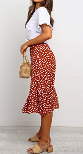 R.Vivimos Women's Summer Cotton Boho Irregular Polka Dot Print Ruffled A-Line Flowy Midi Skirts4