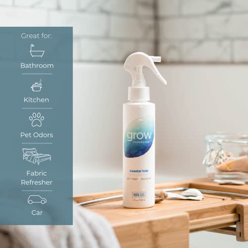 Grow Fragrance - Certified Non Toxic, 100% Plant Based Fabric And Room Air Freshener Spray. Made With All Natural Essential Oils - Coastal Tide Ocean Scent - Great Deodorizer Odor Eliminator #TOP4