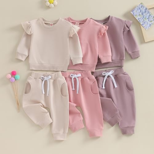 One opening Infant Fall Winter Outfit Baby Girl Clothes Ruffles Long Sleeve Sweatshirt Romper Pants Newborn Spring Outfit2