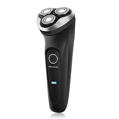 BROADCARE Afeitadora Impermeable Eléctrica 3 Hojas Rotativas Recortadora de Bigote Uso en Seco y Húmedo Batería de Litio Carga con USB, Color Negro