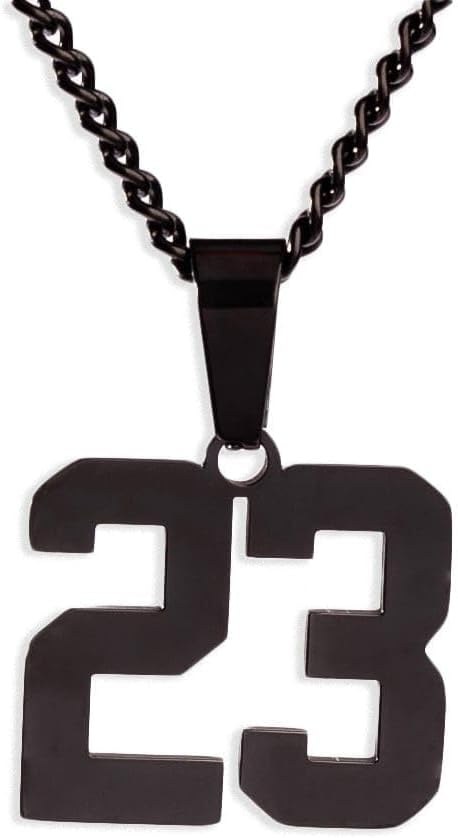 Black Number Necklace, Personalized Jersey Number Necklaces for Men and Women Athletes - Black Plated Baseball/Basketball/Football Sports Team Jewelry