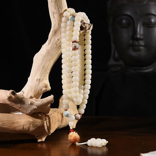 Natural White Bodhi Seed 108 Mala Beads Bracelet for Women with Lotus/Praying Hands Buddhist Prayer Beads Necklace2