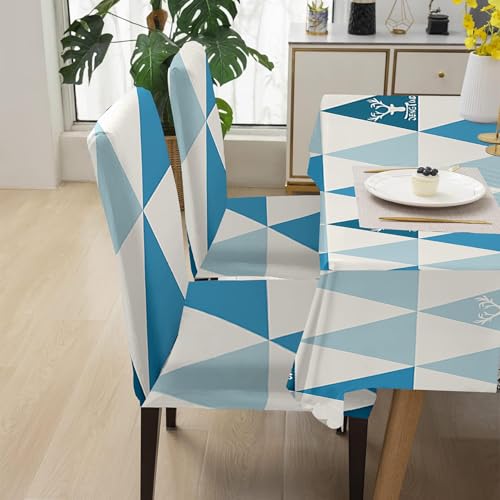 Image of Amazon Basics Dining Table Cover with 6 Chair Covers|Table Cover: 100% Polyester Woven Fabric 140 GSM, 220Cm X 140Cm|Chair Cover: 95% Polyester & 5% Spandex 110 GSM, 50Cm X 40Cm|Sky Blue, Rectangular