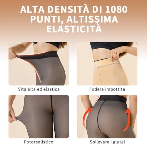 AFPQ Collant Termici Donna,Collant Invernali a Vita Alta,Fodera in Pile Morbido,Alta Elasticizzata,5~10°C (41~59°F), Adatto a Persone di Peso 40-65kg - immagine 3