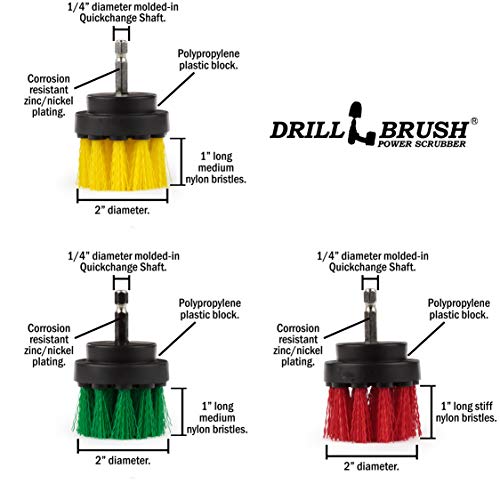 Image of Drill Brush - Grout Cleaner - 2-inch Diameter Multi-Purpose Spin Brush Kit - Kitchen Accessories - Scrub Brush - Cast Iron Skillet - Scrubber - Bird Bath - Shower Cleaner - Bath Mat - Calcium - Rust