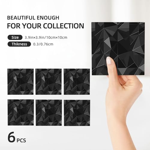 Dessous de verre en céramique lot de 6 avec support absorbant noir géométrique