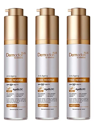 Dermaction Plus by Watsons Anti-Ageing Time Reverse SPF 50+ PA+++ 1.69 Fl Oz. (Pack of 3)
