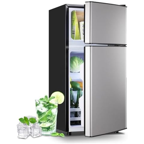 DEMULLER 2.4 Cu.Ft Refrigerator with Freezer Double Door Fridge Removable Plastic Shelves Ideal for Home, Office,Dormitory Silver Cover
