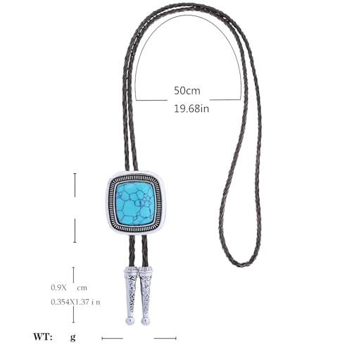 Image of Turquoise Bolo Tie for Men, Leather Braided Necktie Western Cowboy Bola Tie Costume Accessories for Men Women