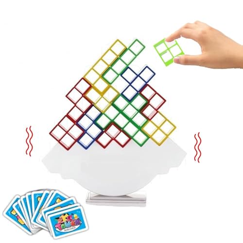 Image of Tower Balance Blocks Game - 16 Pcs Wooden Stacking Toy with 22 Challenge Cards, Family Board Games for Kids & Adults-Balancing Stacking Toys, Construction Building Blocks Set