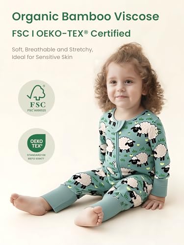 Image of Unisex Baby Bamboo Viscose Long Sleeve Romper, Cute Prints Zipper Footless Jumpsuit, Toddler One-Piece Outfits