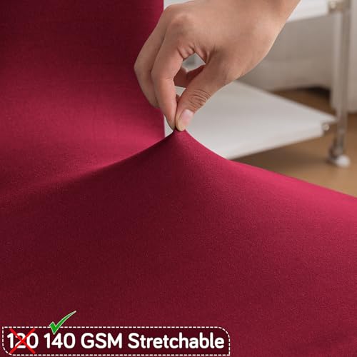 Image of HOKIPO 'SereneSolids' 140 GSM Stretchable Dining Chair Cover - Set of 4, Burgundy (AR-6246-BRGN)