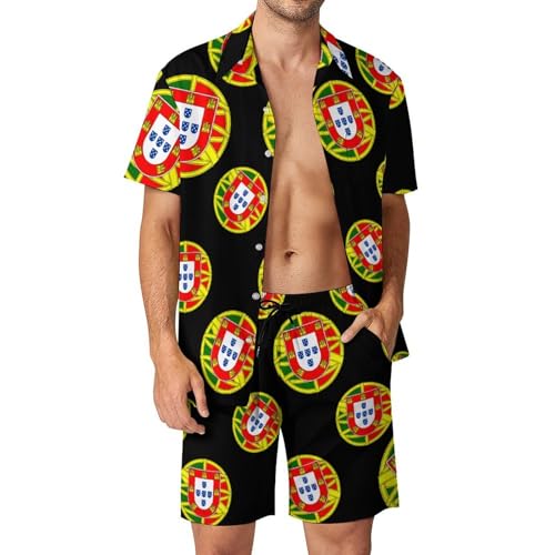 Conjunto de playa de Portugal de 2 piezas con camisa de botones y pantalones cortos para hombre