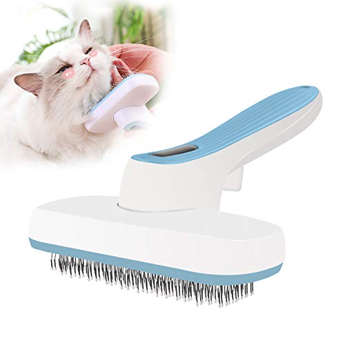 EASTLION Pet Grooming Brush Slicker Dog Cat Comb-Remove Loose Dead Undercoat Hair,Easy Clean Self Cleaning for Medium Long Hair,Rounded Pins(Blue)