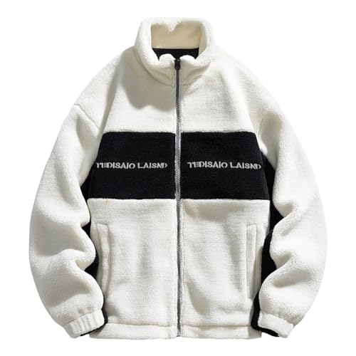 Generisch Chaqueta de forro polar para hombre con cuello alto, chaqueta de patchwork con cremallera, ligera, chaqueta de invierno para adolescentes, ropa de calle, cortavientos, chaqueta acolchada Y2k