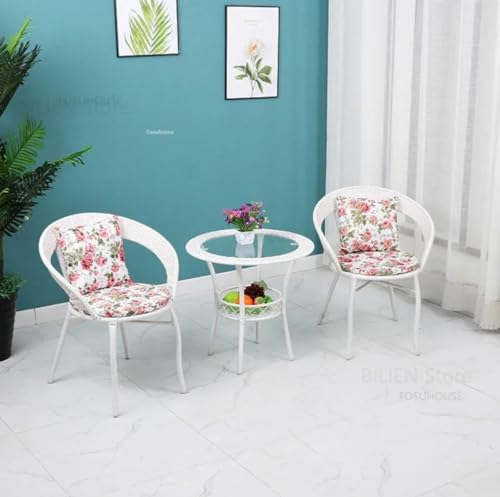 Image of 2+1 Outdoor Indoor Furniture Sets Rattan Wicker Chair Patio Set Bistro Set Conversation Set Balcony Outdoor Garden Furniture Chair (White with Multicolor Cushion & Pillow)
