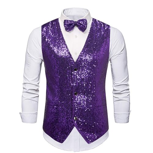 Men's Sequin Vest Slim Fit Christmas Party Shiny Dress Waistcoat for Wedding Events Evening 80s Prom Disco Clubwear