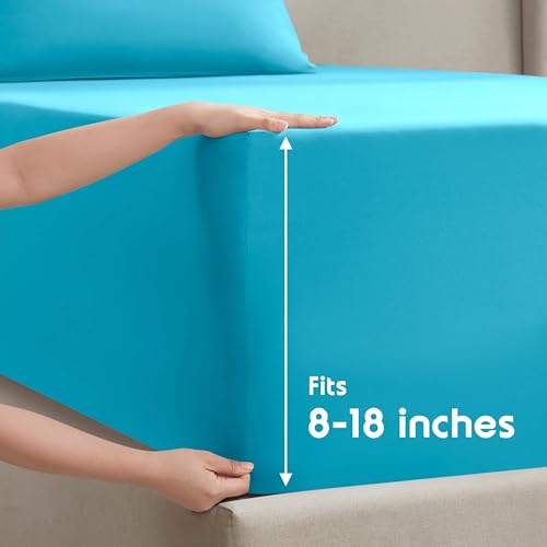 Image of Nestl Twin Bed Sheet Set - Bright Blue - 3-Piece Deep Pocket | Instantly Soft, Night-One Ready (No Wash Required). Fits 16-Inch Deep Pockets, 360-Degree Elastic Grip