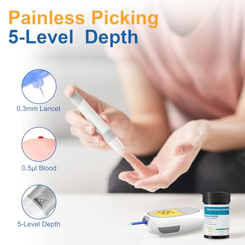 Image of Blood Glucose Monitor Kit, Blood Sugar Testing kit with 50 Blood Sugar Test Strips, 50 Lancets, 1 Blood Glucose Meter, 1 Lancing Device, No Coding Required, Meter Glucometer Kit for Diabetes Testing for Home /Travel Use