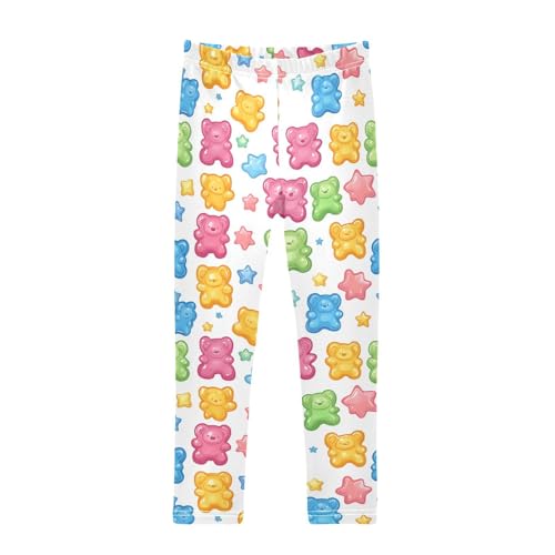 Cute Gummy Bear and Stars Girls Casual Leggings for Kids Printed Long Pant Bottoms Stretch and Soft