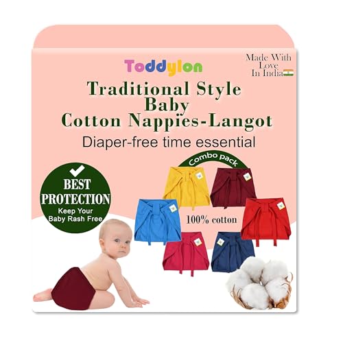 Image of Toddylon New Born Baby's Cotton Cloth Diapers | Langot | Nappy U Shaped Washable And Reusable Nappies (0-6 Months, Pack Of 10)