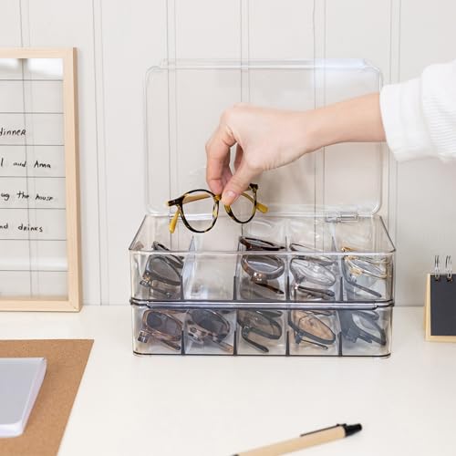 The Useful Co. UCO Sonnenbrillen Aufbewahrung 2er Set, Brillen Organizer Aufbewahrungsbox Transparent mit Deckel, Brillenhalter und Brillenregal, Schubladenbox Setzkasten für mehrere Brillen