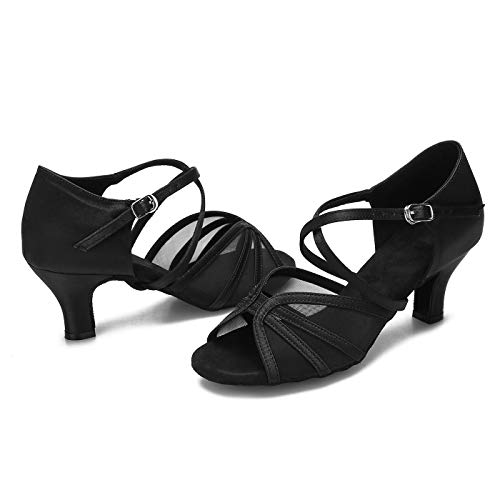 Cleecli Women's Ballroom Dance Shoes Latin Salsa Dancing Shoes Cross Strap 2.5Inch 3Inch Heel Zb04(8.5,Black-2.5 Inch Heel) #TOP5