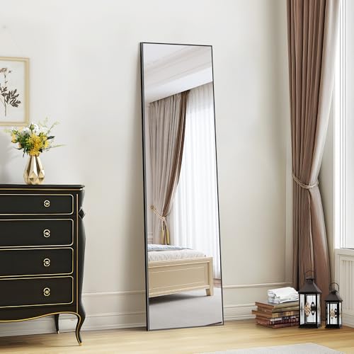 WOLIBEER Specchio a Figura Intera 150 x 40 cm, Grande Specchio da Terra Rettangolare in Alluminio Nero per Camera da Letto Cameretta Soggiorno Spogliatoio