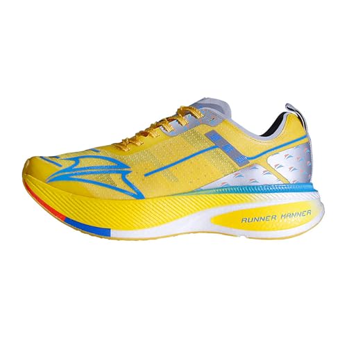 RUNNER MANNER Carbon Plate Running Shoes for Men – Cushioned, Lightweight, Breathable, Non-Slip Road Sneakers (US Size 6-11.5), Yellow, 8-9