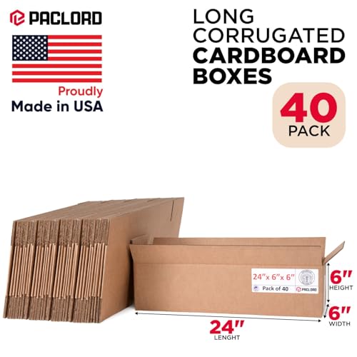 Image of Long Cardboard Boxes 24 inchL x 6 inchW x 6 inchH (Pack of 40) - USA-Made Packing Boxes for Moving, Shipping, or Storage - USPS, UPS, FedEx Approved - Professional Packing Supplies for Moving | USA-Made Packing Boxes for Moving, Shipping, or Storage - USPS, UPS, FedEx Approved - Professional Packing Supplies