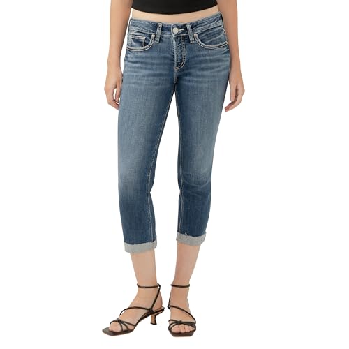 Silver Jeans Co. Womens Britt Low Rise Curvy Fit Capri Jeans, Med Wash, 32