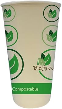 BioGreenChoice 20 oz. Compostable Eco-friendly Hot Paper Cup with PLA Lining, Single Wall Printed Disposable Hot Coffee cups - 1000 Count- Bulk