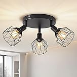 ANWIO Kitchen Lights Ceiling,Round 3 Way Black Lounge Industrial Wall Lights-Adjustable SpotLights Ceiling Lights Wire Cage with E14 Base, Light Fittings Ceilings for Kitchen Living Room