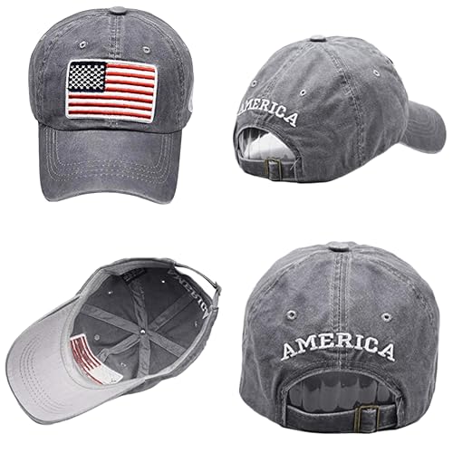 Image of American-Flag-Embroidery-Baseball-Cap for Men Women Low Profile Adjustable Dad Hat Washed Vintage Patriotic Hat