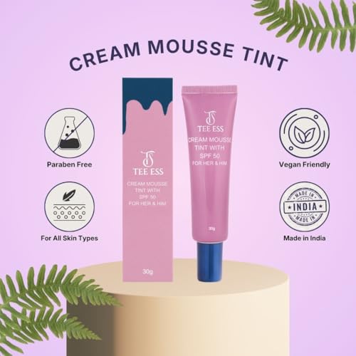 Image of TEE ESS Cream Mousse Unisex Face Tint SPF 50 | Enriched with Vitamin E & Hyaluronic Acid | Lightweight, Pore-Blurring, Non Greasy and Long-Lasting | Unisex Mousse Tint| Suitable for All Skin Types |30g (02 Medium)