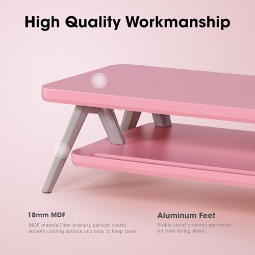 Image of Fenge Dual Monitor Stand, Monitor Stands Riser for 2 Monitors, 42.5 Inch Wood Desk Shelf with Storage Organizer and Cable Management for Office Desk Accessories