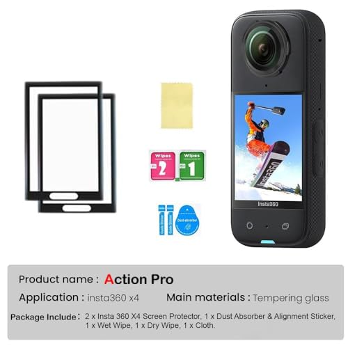 Image of Action Pro Tempered Glass Screen Protector Compatible with Insta360 X4, 9H Hardness Ultra HD Clear LCD Display Protection Film, Scratch Resistant Bubble-Free (Pack of 2)