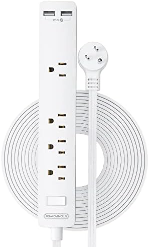 NTONPOWER 10 Ft, Flat Extension Cord Under Carpet, Rug, Flat Plug Power Strip, Wall Mount, Ultra Thin Extension Cord with 4 Outlets and 2 USB Ports for Indoor Home Office Dorm