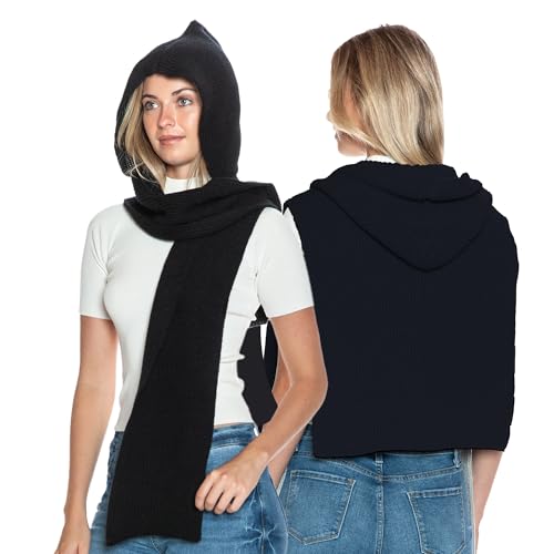 5 Colors Knitted Hooded Scarf for Women Men Winter Balaclava - Cream White, Caramel, Light Grey, Heather Greay, Black