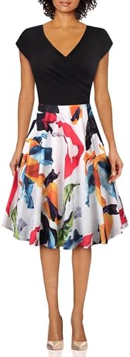 Messic Women's V Neck Dresses Cap Sleeve Elegant Flared A Line Dress Multicolor Orange Large
