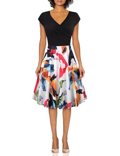 Messic Women's V Neck Dresses Cap Sleeve Elegant Flared A Line Dress Multicolor Orange Large #TOP18