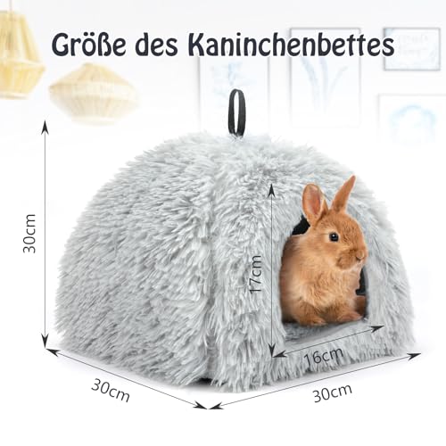Sbayool Plüsch Kaninchen Bett, Bequem Warme Häschen Höhlenbetten, Kaninchen Haus Mit Bewegliches Pad, Geeignetes Kaninchenversteck Für Kleintiere Wie Meerschweinchen, Frettchen Und Chinchillas,Grau