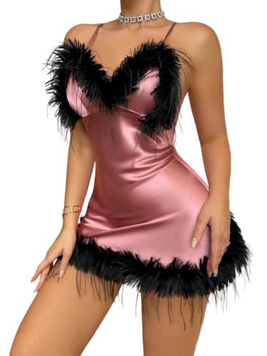 Nuisette sexy à col en V ornée de plumes élégantes pour sublimer la femme