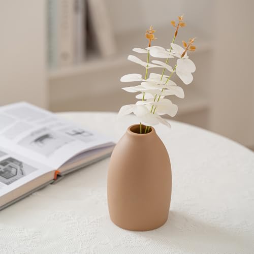 Miniatura 5 de Juego De 4 Jarrones De Cerámica, Jarrones De Cerámica Para Decoración Del Hogar, Floreros Decorativos Para Hierba De Pampa Y Flores Secas, Mesa, Estantería Marrón,Naranja,Blanco,Amarillo Tierra