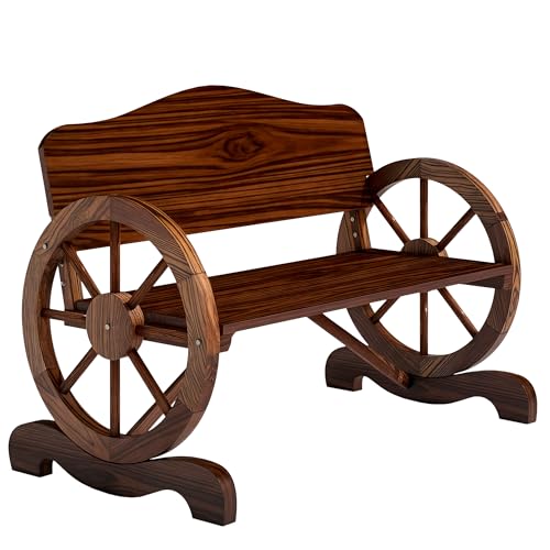 Outsunny Gartenbank Holz, 2-Sitzer Sitzbank mit Rücken- und Armlehnen, Holzbank im Rädernform, wetterfest Parkbank 240kg belastbar, Balkonbank für Balkon Terrasse, Garten, 110 x 55 x 80 cm, Verkohlt