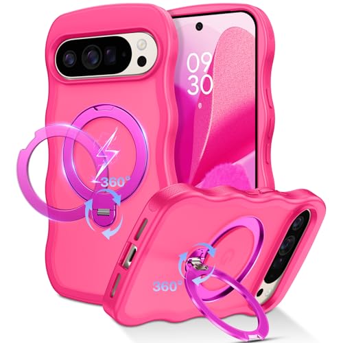 QuantumKoo for Google Pixel 10 Pro XL �P�[�X �����Ȃ�360°���C�X�^���h�t�� [Magsafe�Ή�] ���킢���J�[���[�E�F�[�u�d�b�P�[�X Pixel 10 Pro XL �����O �L�b�N�X�^���h ���� �j�� �ϏՌ��J�o