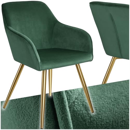 tectake® Juego de Sillas Tapizadas en Terciopelo, Sillas de Comedor Ergonómicas y Versátiles, Gran Estabilidad y Capacidad de Carga, Sillas Cocina Elegantes   1 Silla Verde Oscuro/Dorado