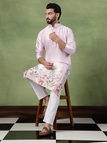 Image of SOJANYA (Since 1958 Men's Cotton Silk Flora & Fauna Embroidered Kurta With Pyjama