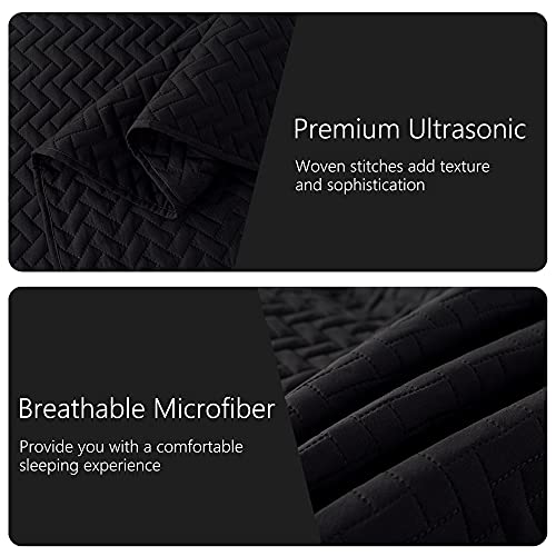 Downcool Black Quilt Sets With 2 Pillow Cases - 3 Pieces - Soft Bedspread Coverlet Bed Cover For All Season - Queen Size (90"X96") #TOP4